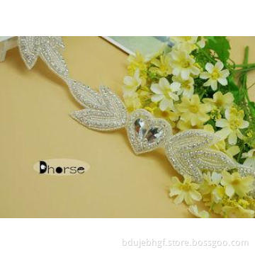 Wings Design Iron On Rhinestone Trim For Wedding Dress , Rh